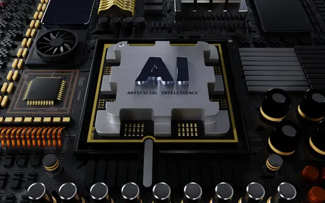 Rekordaufträge treiben Aehr Test Systems – KI-Chip auf Platine Digitale Darstellung eines Prozessors mit AI-Schriftzug auf einer Platine als Bezug zu den Rekordaufträgen bei Aehr Test Systems