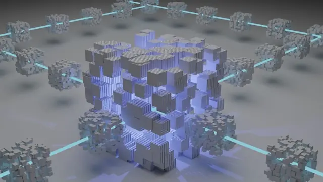 Wetten auf OpenAI und Anthropic – 3D-Visualisierung eines Blockchain-Netzwerks 3D-Darstellung eines vernetzten Datenwürfels mit leuchtenden Verbindungslinien als Sinnbild für dezentrale KI-Investmentstrukturen abseits klassischer Aktien